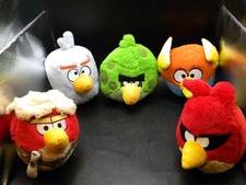 Lot of 5 Angry Bird Plush Bird Green,Red Space,The Blues Blue Bird -4"