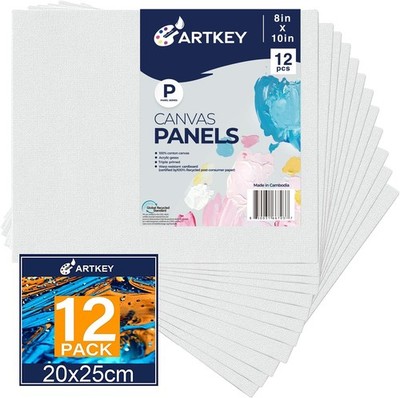 12 Pack Artkey Canvas Boards 8x10 Inch Primed Cotton Panels for Painting Art