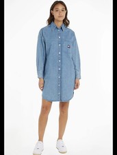 Tommy Jeans Hilfiger Womens L Snap Shirt Dress Denim Blue