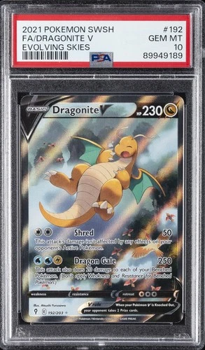 2021 POKEMON SWORD & SHIELD EVOLVING SKIES #192 FULL ART/DRAGONITE V PSA 10