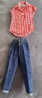 Vintage Barbie Picnic Set #967 Red White Check Body Blouse & Blue Jeans