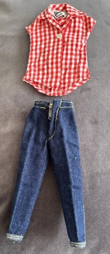 Vintage Barbie Picnic Set #967 Red White Check Body Blouse & Blue Jeans