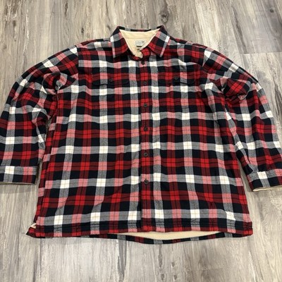 L.L.Bean Fleece Lined Flannel Shirt Jacket Mens SZ XL Plaid Sherpa Lined Shacket