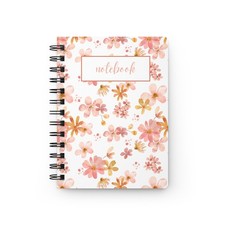 Pink Watercolor Floral Spiral Bound Journal Notebook, Floral Pattern