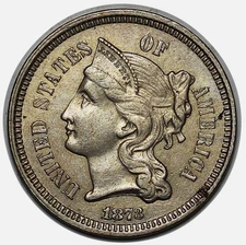 1873 Three Cent Nickel, Closed-3, Choice AU Coins 