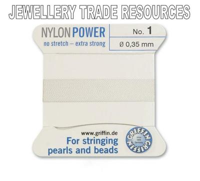 WEIß NYLON POWER SEIDIG SCHNUR FADEN 0,35mm SCHNUR PERLEN & PERLEN GRIFFIN 1