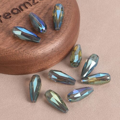 10pcs 18x8mm Colorful Long Teardrop Faceted Crystal Glass Loose Bead DIY Jewelry - Picture 5 of 17