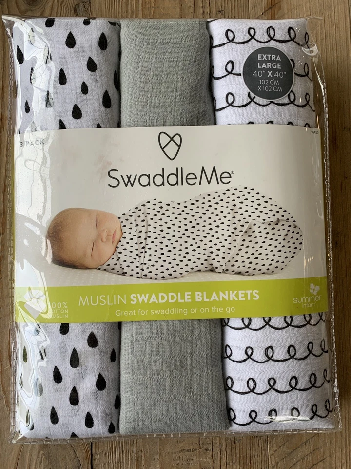 Summer Infant Swaddle Me 薄纱襁褓毯特大号 - 3 包中性 — 第 2/4 张图片