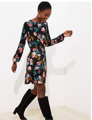 Loft Women's Floral Bar Back Flare Dress Color: Black Size 0,8 $79.50