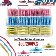 400/200PCS Heat Shrink Butt Wire Splice Connectors Crimp Terminals Kit 22-10AWG