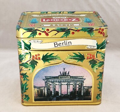 Lambertz MUSIC BOX COOKIE TIN German Landmarks Plays ''Joy to the World'' Empty