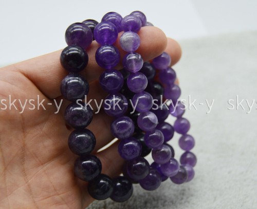 Bracciale elastico pietre preziose perle tonde ametista viola naturale originale 3 pezzi 7,5-8" - Foto 4 di 12