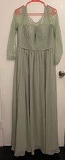 New JJ  s House Sage Floor-Length Chiffon Lace Bridesmaid Dress, Long Sleeve