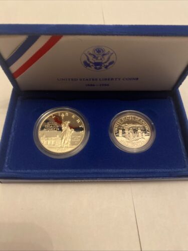 1986 US Mint Statue of Liberty Silver Proof 2 Coin Set w/ OGP Box & COA - Picture 2 of 7