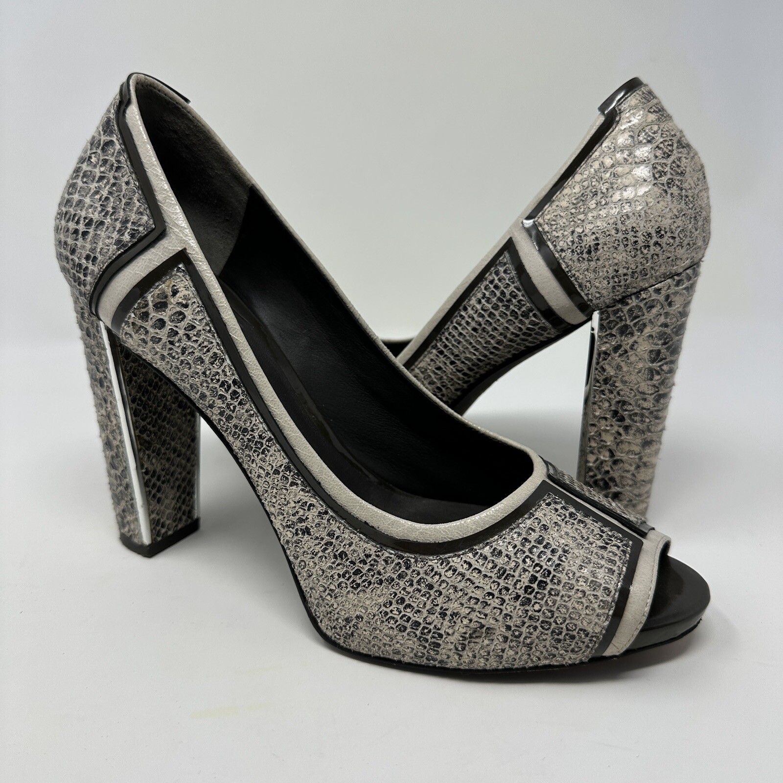 Tory Burch Snakeskin Embossed Leather 4” Heel Pumps Taupe Gray Size 8 | eBay