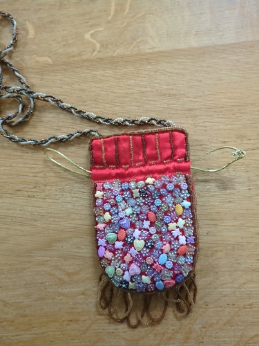 Beaded Fringed Sequined Red Cell Phone Cross Body Bag Purse Party - Picture 3 of 6