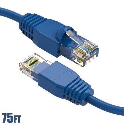 75FT Cat6A RJ45 Ethernet LAN Network UTP Patch Cable Cord Copper Gold 24AWG Blue