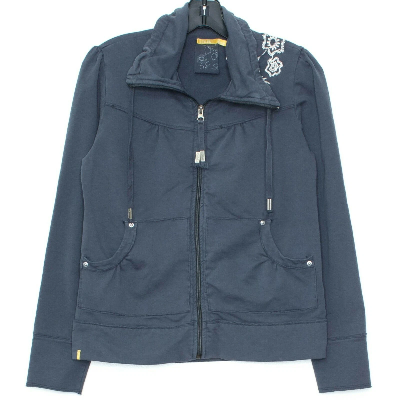 lole full zip embroidered floral pockets jacket
