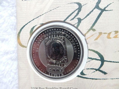 * Moneda postal Ben Franklin 2004 #1202, Cook Islands $5 moneda de plata/revestida #b237 - Imagen 2 de 6
