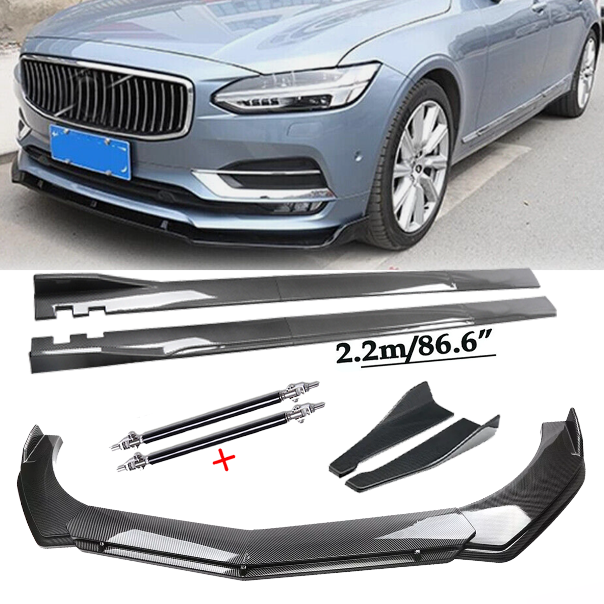 Carbon Fiber Front Bumper & Rear Lip Spoiler for Volvo S40 S70 S80 S90