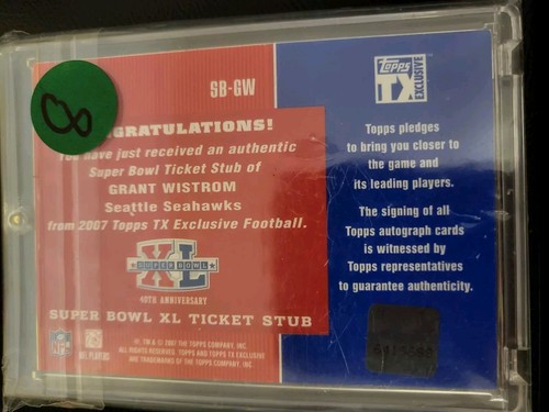 Grant Wistrom 2007 Topps Authentic Super Bowl XL Ticket AUTO SB-GW Seahawks - 第 2/2 張圖片