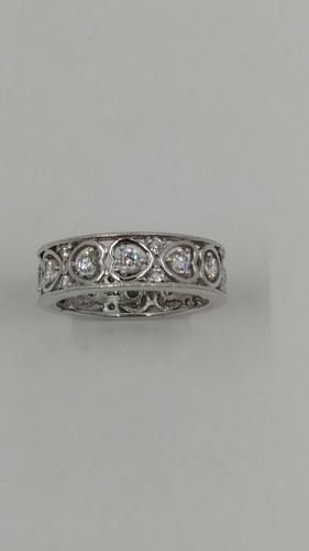 Epiphany Diamonique 7/10cttw CZ Milgrain Heart Eternity Ring, Platinum Plated - Picture 3 of 6