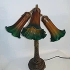 Vintage Tiffany Style Table Lamp 3 Arm Glass Tulip Shades Palm Tree Monkey Base