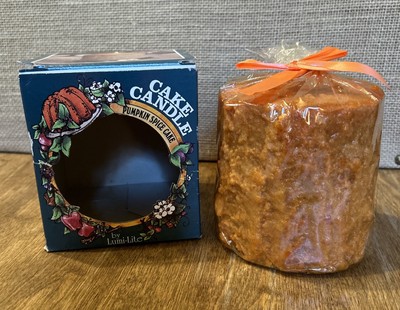 RARE Vintage Lumi-Lite Pumpkin Spice Cake Pillar Candle W/Box New Unlit 4.5'' NOS