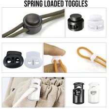 Spring Loaded Toggle Cord Stopper Adjusters Drawstring Bag Rope Black/White