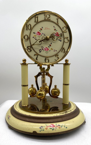 Vintage German Kern Sohne Hand Painted Brass Glass Dome Anniversary Clock - Imagen 1 de 22