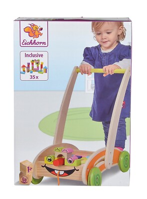Eichhorn Chariot De Marche En Bois – 35 Blocs Colorés, Roues Silencieuses, Dès 1 An, 39x25x44 Cm