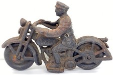 Vintage Cast Iron Police Patrol Motorcycle Metal Toy 6" Officer Sheriff Wheels