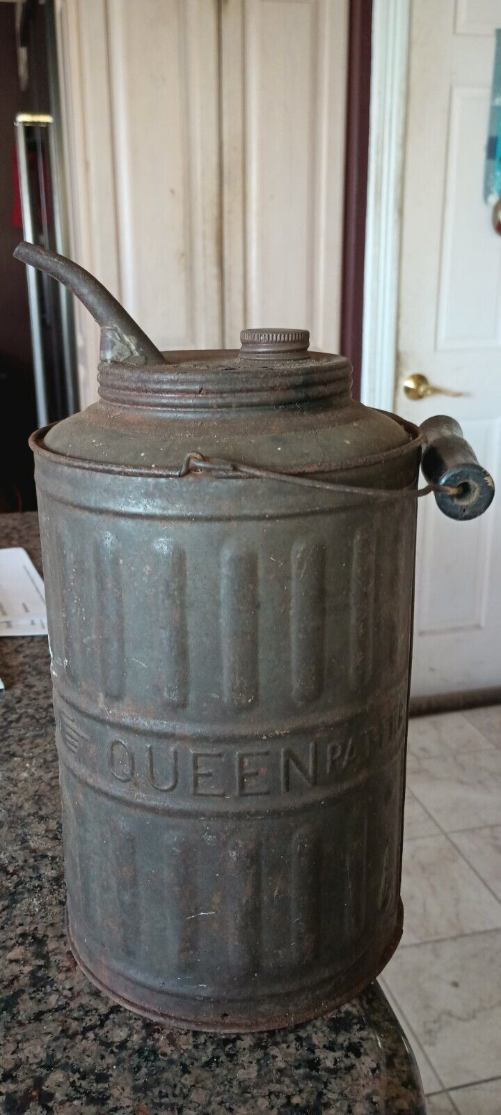 Early Glass Queen Kerosene Fuel Oil Lamp Filler Can Lantern Bottle Can Gas Rare