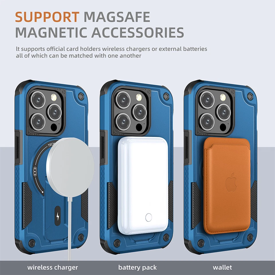 For iPhone 17 16 Pro Max 15 14 13 12 11 Heavy Duty Rugged Magnetic Case + Stand - Image 3 of 4