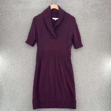 LOFT Dress Womens Medium Burgundy Sweater Shawl Neck Short Sleeve Ribbed Detail