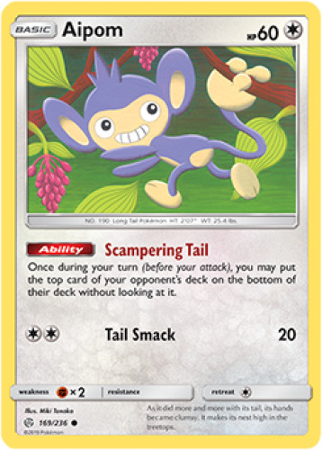 1x Aipom 169/236 Cosmic Eclipse Pokemon TCG Card NM