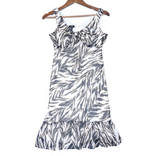 Talbots Dress Women's 2P Brown Animal Print Sheath Sleeveless Ruffle Hem Classic