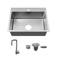 24" x 18" Drop in Kitchen Sink 304 Stainless Steel Single Bowl Topmount Sink