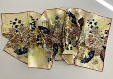 FOX & CHAVE LOVELY FLORAL COLOURFUL LONG HAND ROLLED SILK SCARF