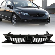 For 2009 2010 2011 Honda Civic Sedan Gloss Black Front Bumper Upper Grille Grill