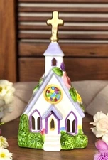 Blue Sky Clayworks Easter Church Tea Light Candle House REJOICE HE IS RISEN NWT