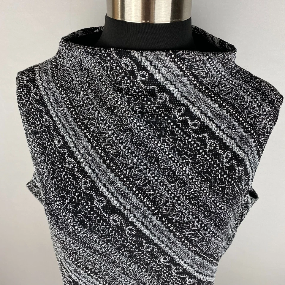 JKLA California Womens L Mock Neck Black White Silver Metallic Tank Top AU - Image 3 of 4