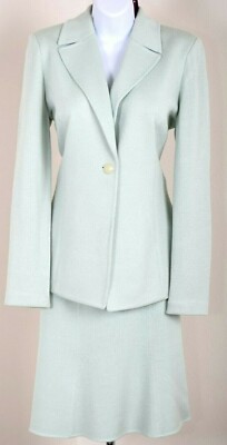ST.JOHN Collection Women Knit Light Green Mint Jacket & Skirt Sz 10-12