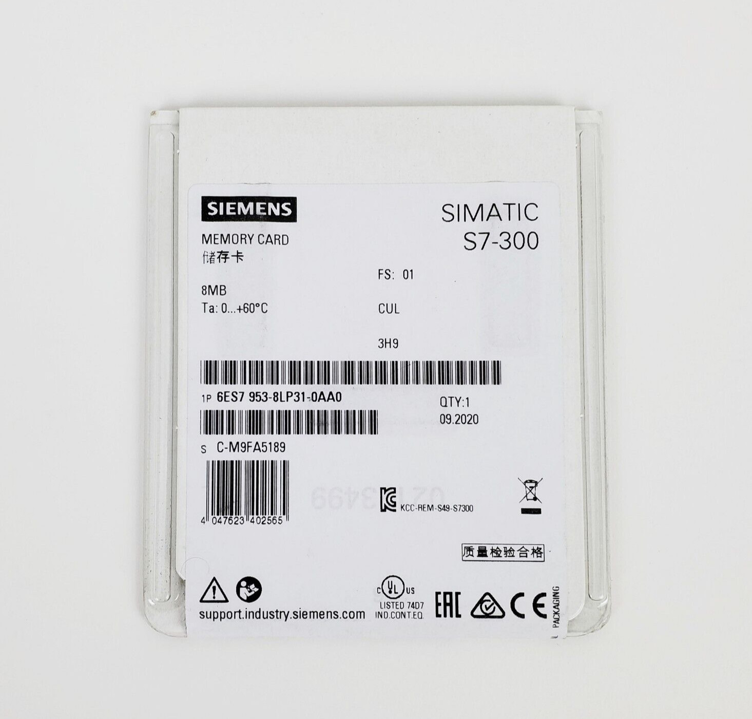SIEMENS 6ES7 953-8LP31-0AA0 Memory Card 8MB, New Sealed!