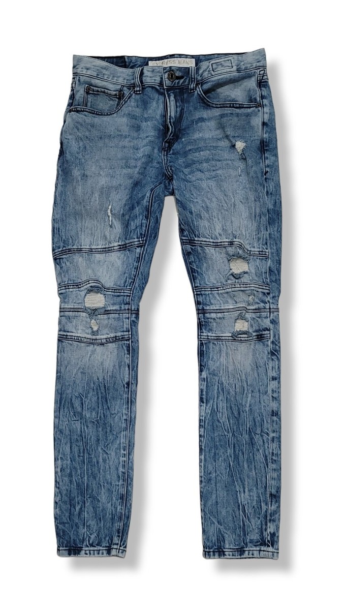 EXPRESS JEANS Men 29 X 32 Blue Super Skinny Fit Alec Ruffled