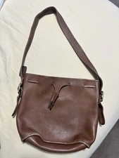Vintage COACH LULA LEGACY BROWN Leather Drawstring Cinch Bucket Purse Handbag