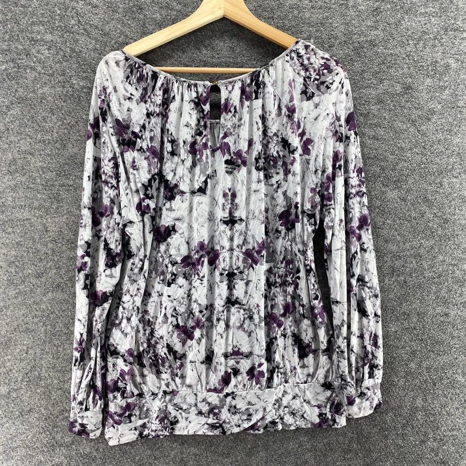 Blusa Daisy Fuentes Mujer L Grande Gris Bloque de Color Manga Larga Gancho y Ojo Rayón Foto 2 de 4