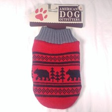 Dog Pet Sweater Small Holidays Nordic Cabin Bear Red Black 12"-13" USA Made