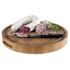Servierbrett Buffetbrett aus ge&ouml;ltem Eichenholz mit Saftrille &Oslash; 33 cm