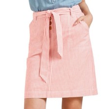 NWT Talbots Linen A-Line Skirt Tailored Stripe Pink Size 14 Casual Preppy Beachy